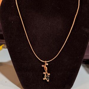 D’Orlan Chic Gold Necklace with Blue Gemstone Pendant- New With Tag